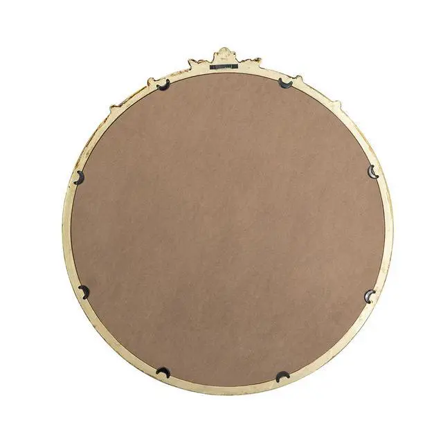 Alt view image 7 of 7 - 30x31" Round Wall Mirror With Gold Finish And Decorative Leaf Crest