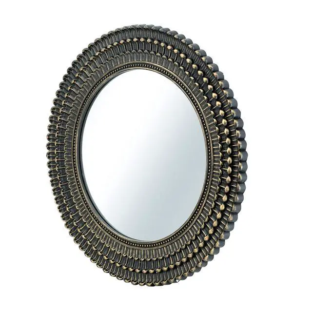 Alt view image 2 of 6 - D26.5" Round Black And Gold Wooden Accent Mirror With Woven Texture