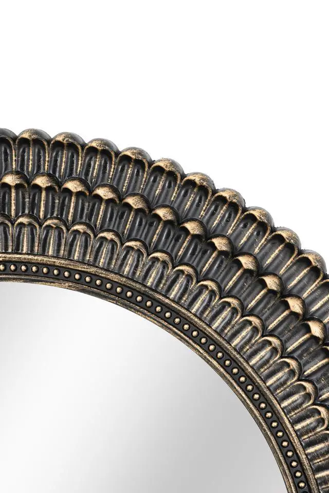 Alt view image 3 of 6 - D26.5" Round Black And Gold Wooden Accent Mirror With Woven Texture