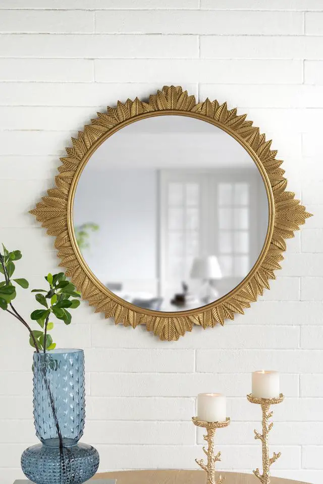 Main image of 35.5x31.5" Round MDF Wall Mirror with Ornate Gold Frame