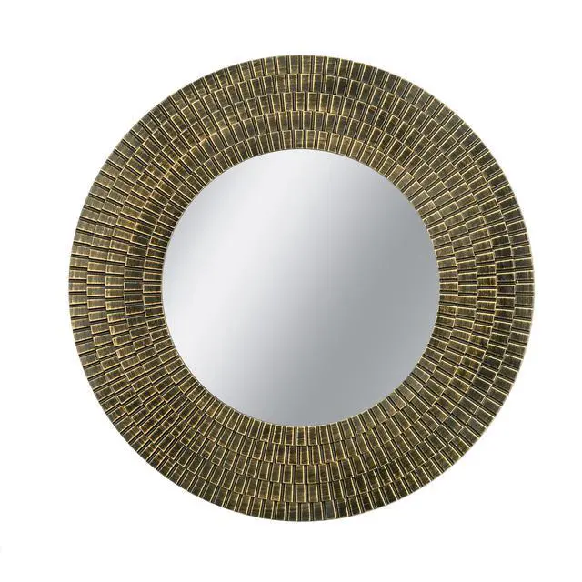 Main image of D29.5" Round Gold And Black Wooden Accent Mirror With Woven Texture
