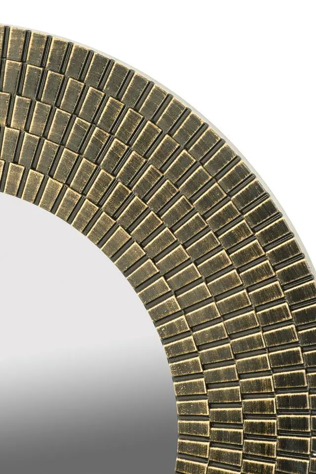 Alt view image 3 of 7 - D29.5" Round Gold And Black Wooden Accent Mirror With Woven Texture