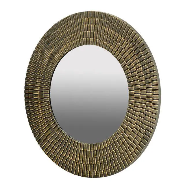 Alt view image 2 of 7 - D29.5" Round Gold And Black Wooden Accent Mirror With Woven Texture