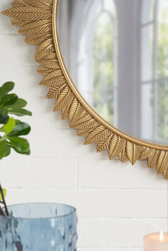 Alt view image 5 of 6 - 35.5x31.5" Round MDF Wall Mirror with Ornate Gold Frame