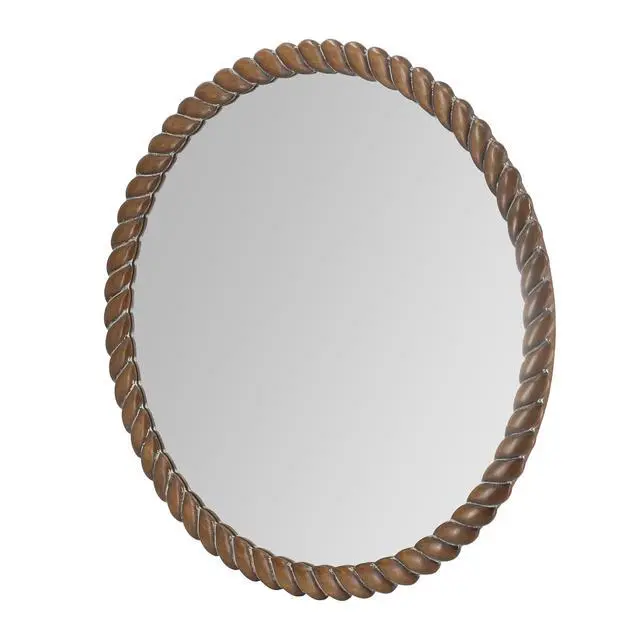 Alt view image 3 of 7 - 28.3X28.3" Round Wall Mirror With Pine Wood Frame, Brown