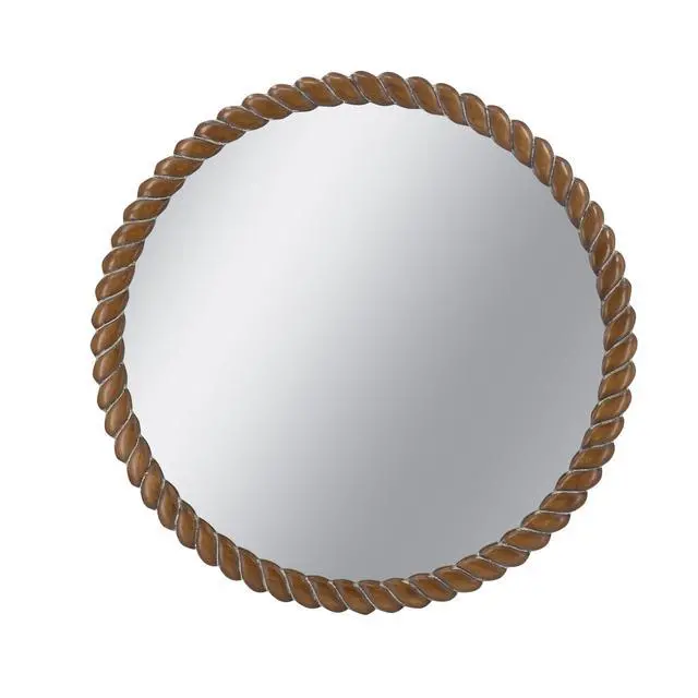 Alt view image 2 of 7 - 28.3X28.3" Round Wall Mirror With Pine Wood Frame, Brown