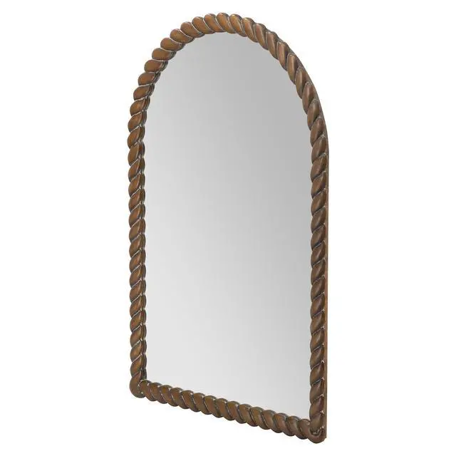 Alt view image 3 of 7 - 24X35.8" Arched Wall Mirror With Pine Wood Frame, Brown