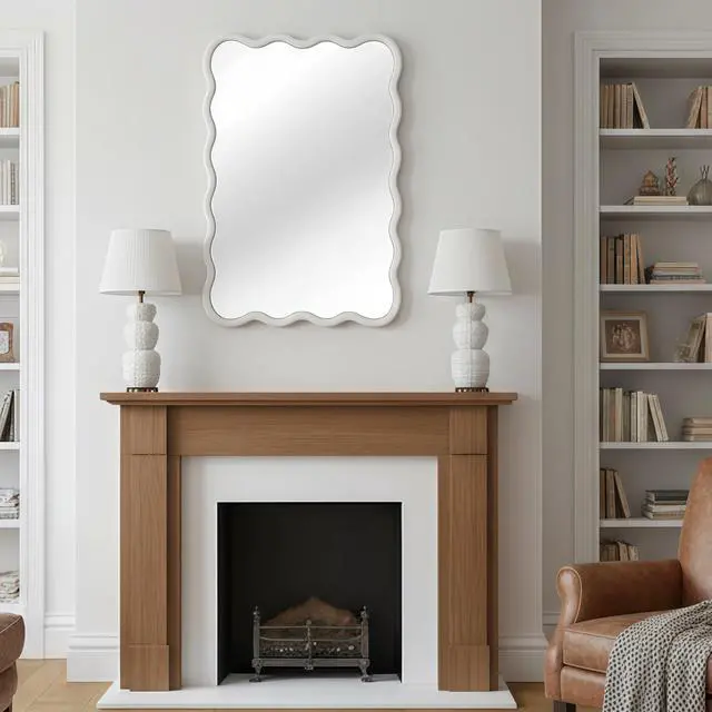 Alt view image 3 of 7 - White Color 24"x36" Wavy Rectangle Solid Wood Frame Decorative Mirror,For Bedroom, Bathroom, Living Room, Entryway