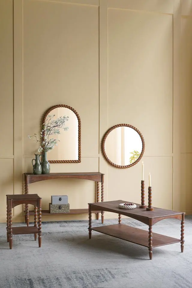 Alt view image 6 of 7 - 24X35.8" Arched Wall Mirror With Pine Wood Frame, Brown