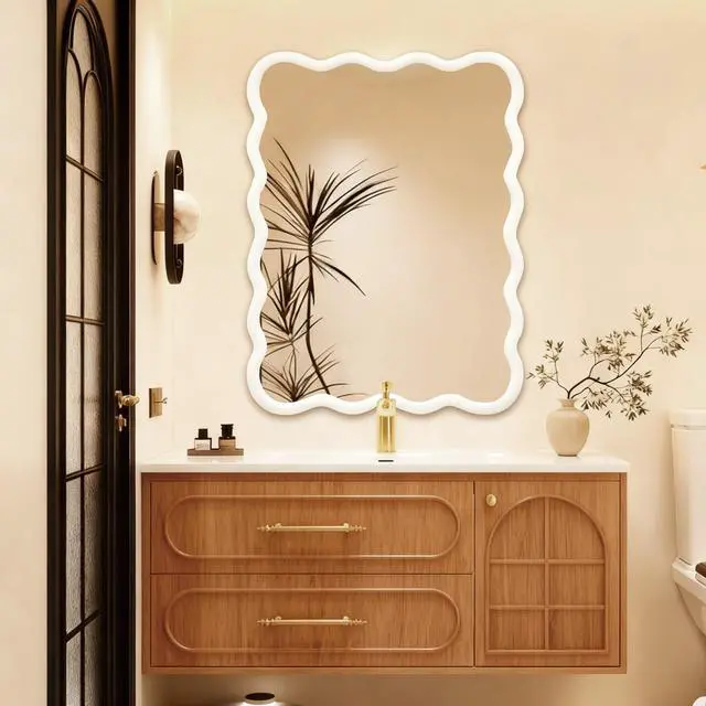 Alt view image 2 of 7 - White 30"x40" Wavy Rectangle Solid Wood Frame Decorative Mirror,For Bedroom, Bathroom, Living Room, Entryway