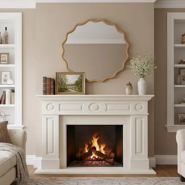 Alt view image 3 of 7 - Natural Wood Color 36 inch Wavy Round Solid Wood Frame Decorative Mirror,For Bedroom, Bathroom, Living Room, Entryway