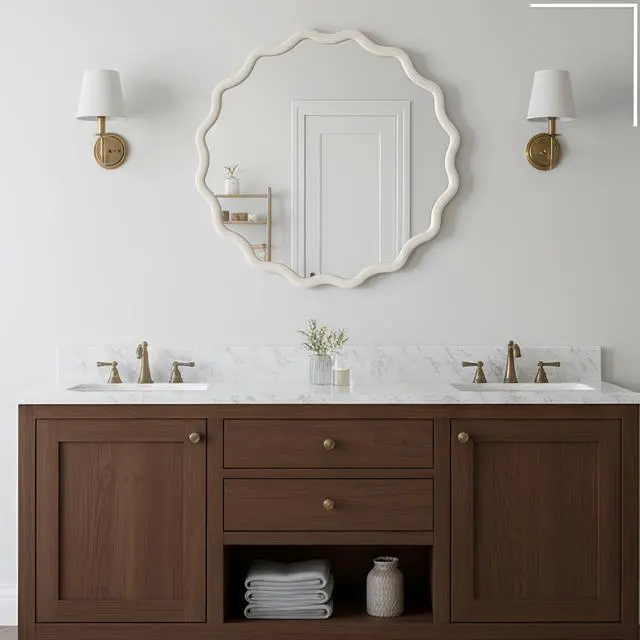 Alt view image 5 of 7 - White 30 inch Wavy Round Solid Wood Frame Decorative Mirror,For Bedroom, Bathroom, Living Room, Entryway