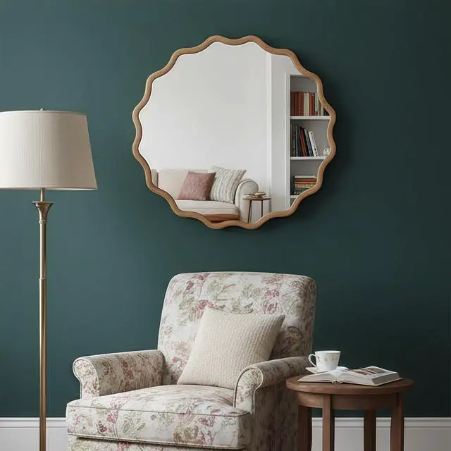Alt view image 7 of 7 - Natural Wood Color 36 inch Wavy Round Solid Wood Frame Decorative Mirror,For Bedroom, Bathroom, Living Room, Entryway