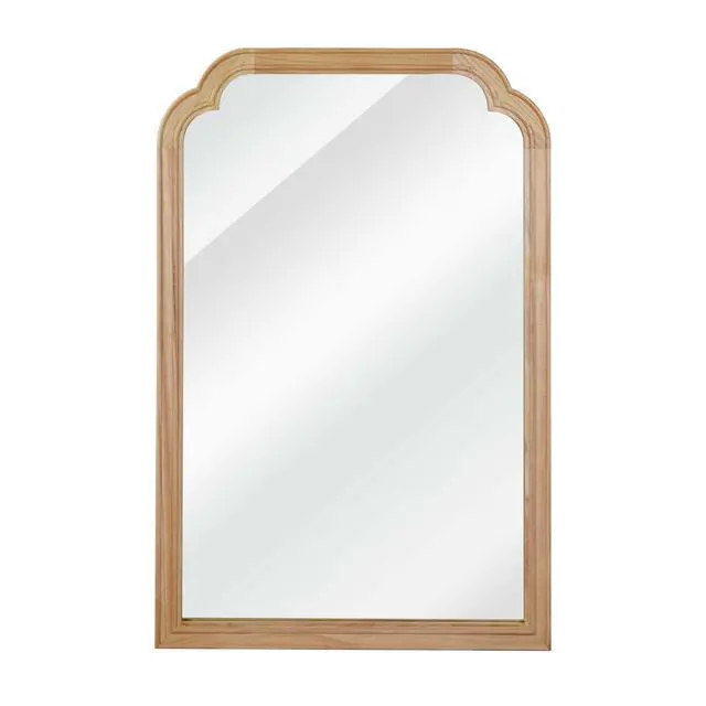 Alt view image 5 of 7 - Natural Wood Color 20" x 30" Solid Wood Frame Rounded Corner Decorative Mirror, For Bedroom, Bathroom, Living Room, Entryway