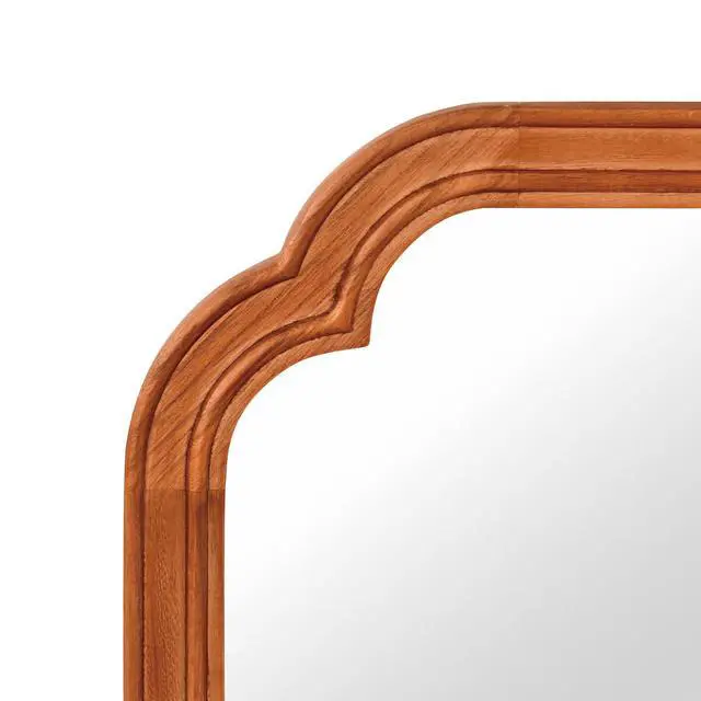Alt view image 7 of 7 - Yellowish Brown Color 20" x 30" Solid Wood Frame Rounded Corner Decorative Mirror, For Bedroom, Bathroom, Living Room, Entryway