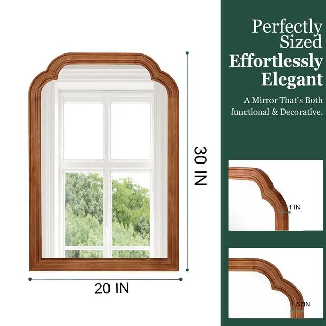 Alt view image 4 of 7 - Yellowish Brown Color 20" x 30" Solid Wood Frame Rounded Corner Decorative Mirror, For Bedroom, Bathroom, Living Room, Entryway