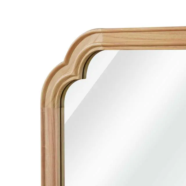 Alt view image 7 of 7 - Natural Wood Color 20" x 30" Solid Wood Frame Rounded Corner Decorative Mirror, For Bedroom, Bathroom, Living Room, Entryway