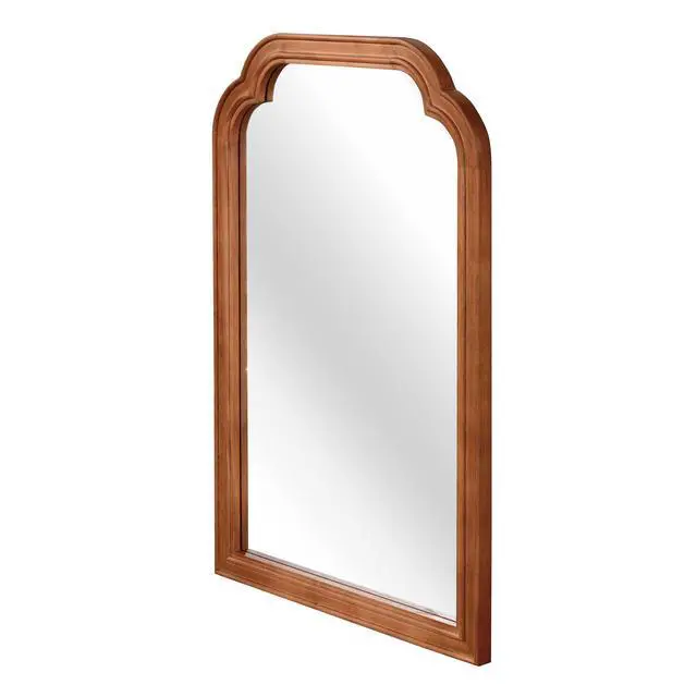 Alt view image 6 of 7 - Yellowish Brown Color 20" x 30" Solid Wood Frame Rounded Corner Decorative Mirror, For Bedroom, Bathroom, Living Room, Entryway
