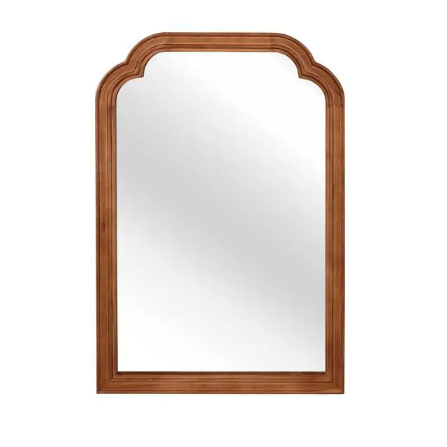 Alt view image 5 of 7 - Yellowish Brown Color 20" x 30" Solid Wood Frame Rounded Corner Decorative Mirror, For Bedroom, Bathroom, Living Room, Entryway