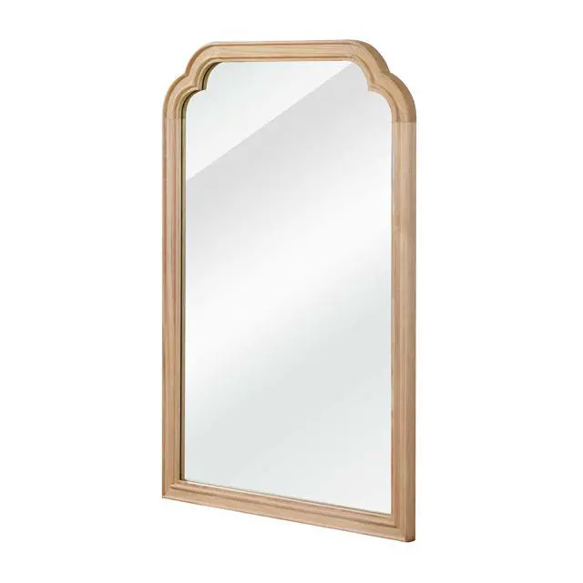 Alt view image 6 of 7 - Natural Wood Color 24" x 36" Solid Wood Frame Rounded Corner Decorative Mirror, For Bedroom, Bathroom, Living Room, Entryway