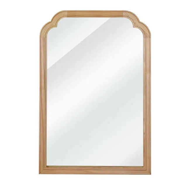 Alt view image 5 of 7 - Natural Wood Color 24" x 36" Solid Wood Frame Rounded Corner Decorative Mirror, For Bedroom, Bathroom, Living Room, Entryway