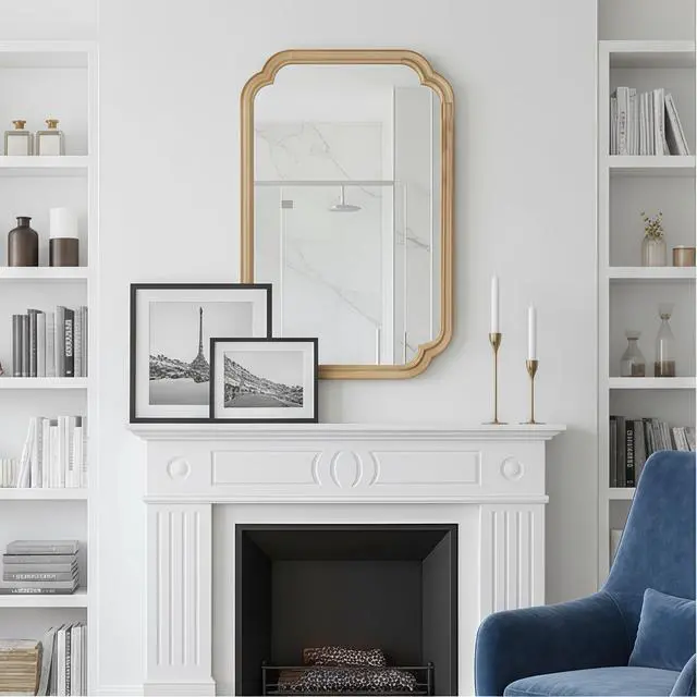 Alt view image 3 of 7 - Natural Wood Color 20" x 30" Solid Wood Frame Rounded Corner Decorative Mirror, For Bedroom, Bathroom, Living Room, Entryway