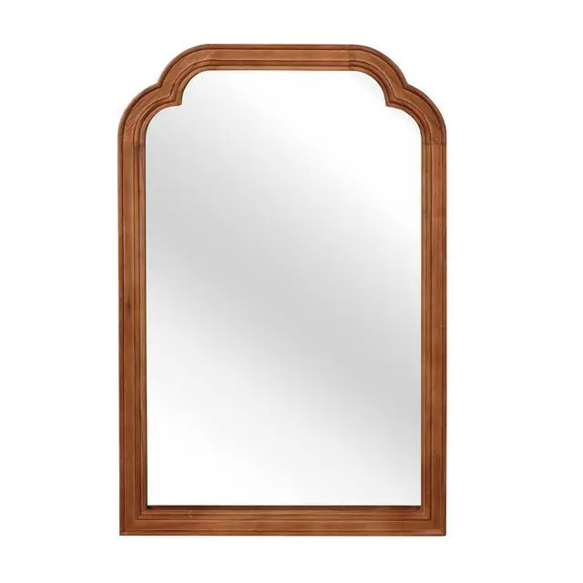 Alt view image 5 of 7 - Yellowish Brown Color 24" x 36" Solid Wood Frame Rounded Corner Decorative Mirror, For Bedroom, Bathroom, Living Room, Entryway