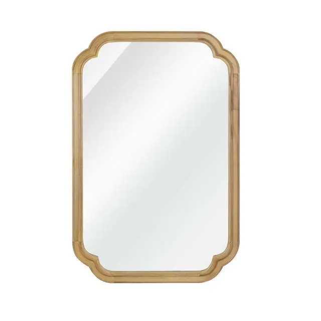 Alt view image 7 of 7 - Natural Wood Color 20" x 30" Solid Wood Frame Rounded Corner Decorative Mirror, For Bedroom, Bathroom, Living Room, Entryway