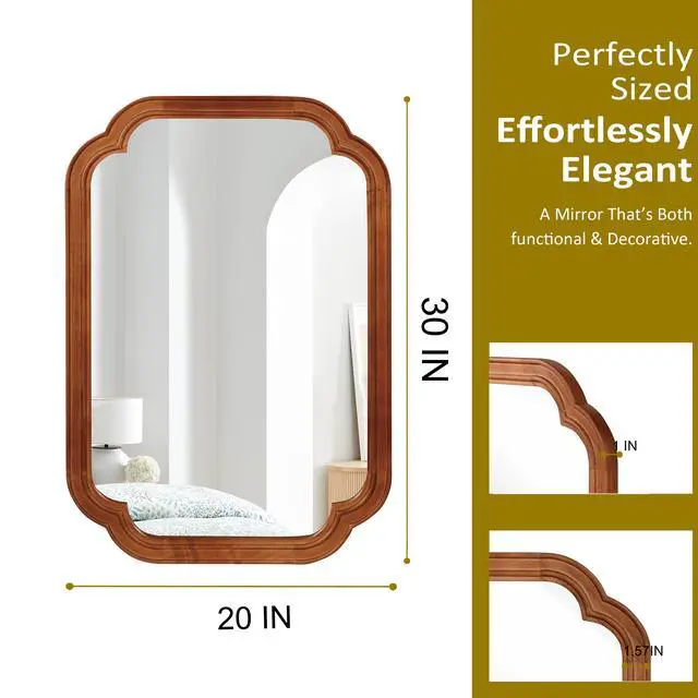 Alt view image 5 of 7 - Yellowish Brown Color 20" x 30" Solid Wood Frame Rounded Corner Decorative Mirror, For Bedroom, Bathroom, Living Room, Entryway