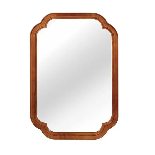Alt view image 6 of 7 - Yellowish Brown Color 20" x 30" Solid Wood Frame Rounded Corner Decorative Mirror, For Bedroom, Bathroom, Living Room, Entryway