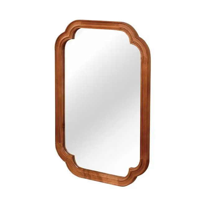 Alt view image 7 of 7 - Yellowish Brown Color 20" x 30" Solid Wood Frame Rounded Corner Decorative Mirror, For Bedroom, Bathroom, Living Room, Entryway