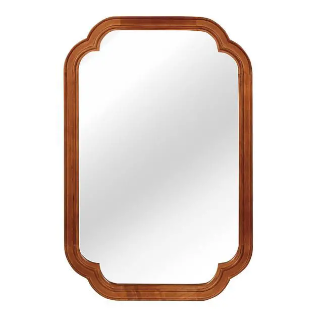 Alt view image 6 of 7 - Yellowish Brown Color 24" x 36" Solid Wood Frame Rounded Corner Decorative Mirror, For Bedroom, Bathroom, Living Room, Entryway