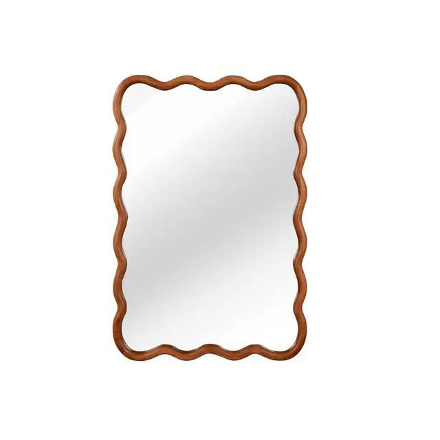 Alt view image 6 of 7 - Yellowish Brown 20"x30" Wavy Rectangle Solid Wood Frame Decorative Mirror,For Bedroom, Bathroom, Living Room, Entryway