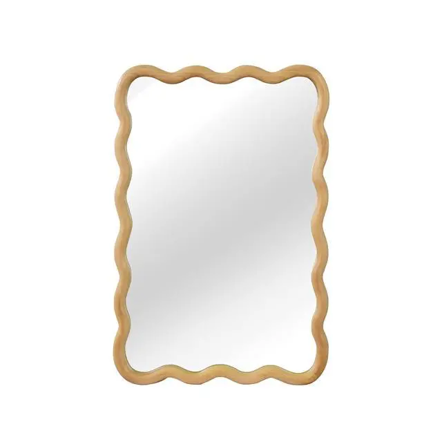 Alt view image 6 of 7 - Oak Color 20"x30" Wavy Rectangle Solid Wood Frame Decorative Mirror,For Bedroom, Bathroom, Living Room, Entryway