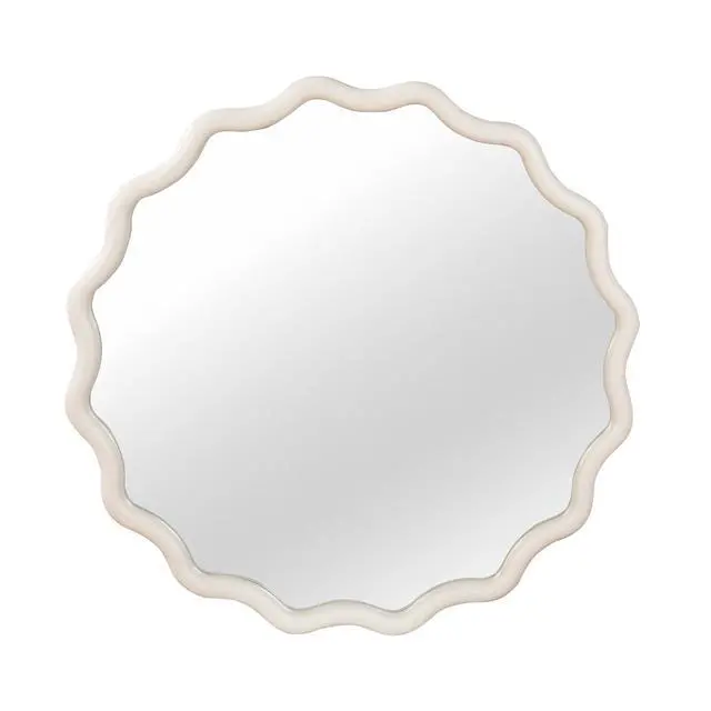 Alt view image 5 of 7 - White 24 inch Wavy Round Solid Wood Frame Decorative Mirror,For Bedroom, Bathroom, Living Room, Entryway