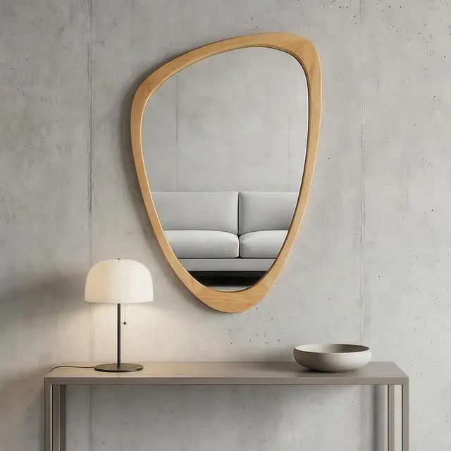 Main image of OAK Color 20"x30" Irregular Solid Wood Frame Decorative Mirror,For Bedroom, Bathroom, Living Room, Entryway
