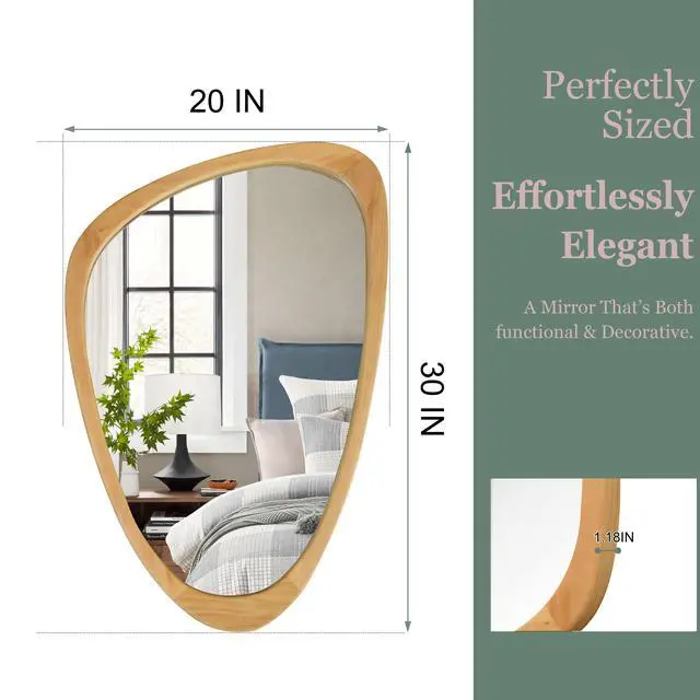Alt view image 5 of 7 - OAK Color 20"x30" Irregular Solid Wood Frame Decorative Mirror,For Bedroom, Bathroom, Living Room, Entryway