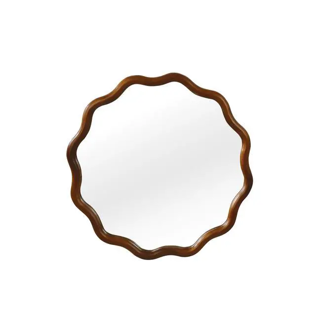 Alt view image 6 of 7 - Black Walnut Color 24 inch Wavy Round Solid Wood Frame Decorative Mirror,For Bedroom, Bathroom, Living Room, Entryway(Black Walnut Wood Color)Black