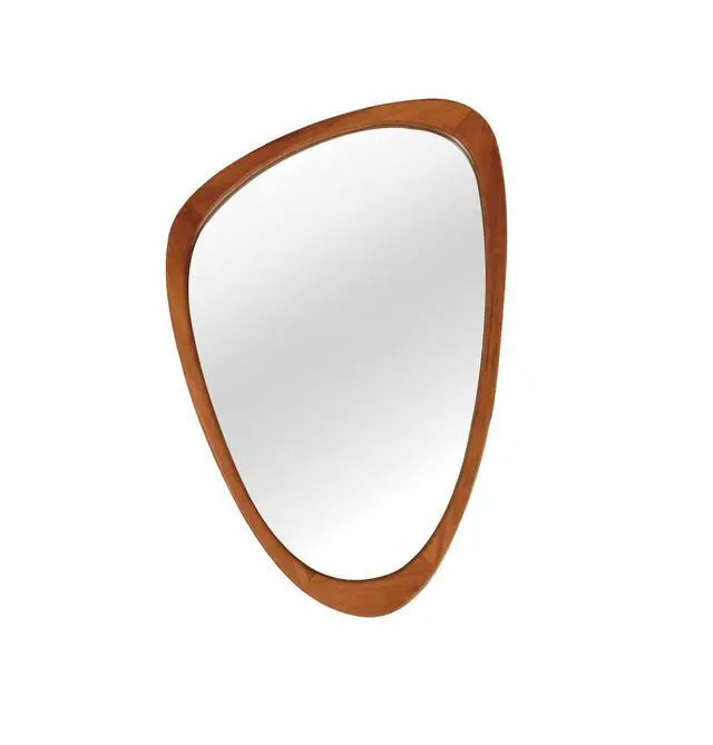 Alt view image 7 of 7 - Yellowish Brown 20"x30" Irregular Solid Wood Frame Decorative Mirror,For Bedroom, Bathroom, Living Room, Entryway