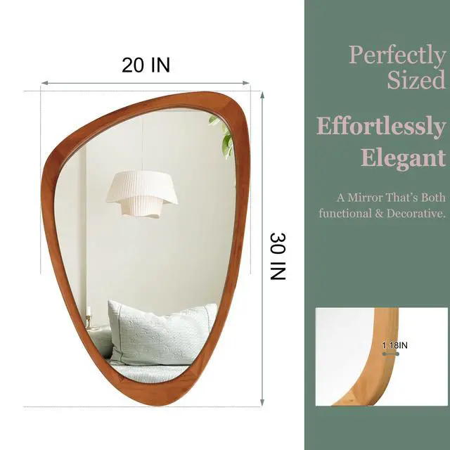 Alt view image 5 of 7 - Yellowish Brown 20"x30" Irregular Solid Wood Frame Decorative Mirror,For Bedroom, Bathroom, Living Room, Entryway