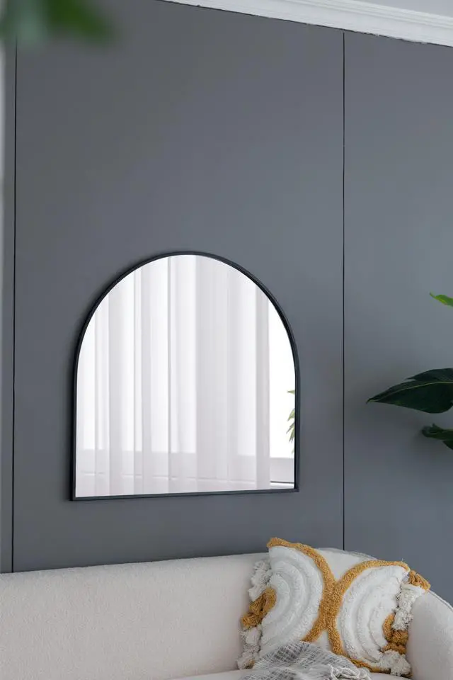 Alt view image 3 of 4 - 33" x 31" Arched Decorative Accent Mirror with Iron Metal Frame, Wall Deor for Bathroom, Bedroom, Entryway, Mantel