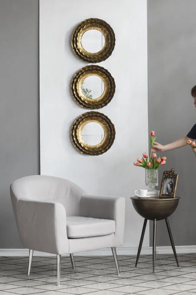 Alt view image 4 of 7 - 16" Round Wall Mirror with Gold Metal Frame, Mid-Century Modern Accent Mirror for Living Room