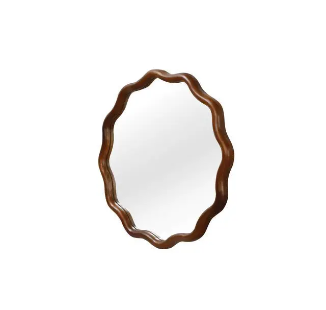 Alt view image 7 of 7 - Black Walnut Color 24 inch Wavy Round Solid Wood Frame Decorative Mirror,For Bedroom, Bathroom, Living Room, Entryway(Black Walnut Wood Color)Black