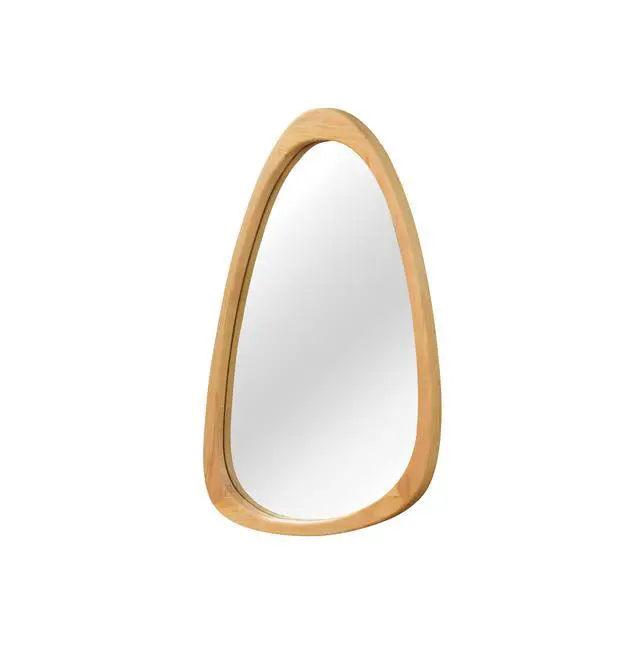 Alt view image 7 of 7 - OAK Color 20"x30" Irregular Solid Wood Frame Decorative Mirror,For Bedroom, Bathroom, Living Room, Entryway