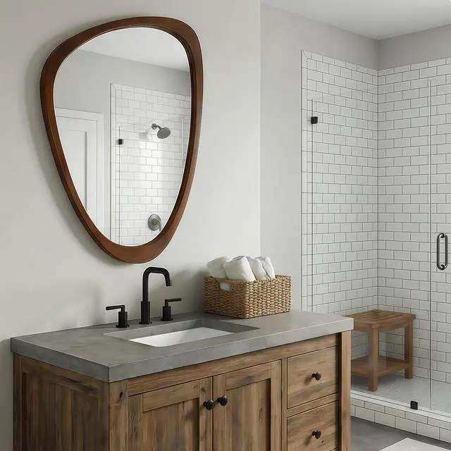 Alt view image 2 of 7 - Black Walnut Color 20"x30" Irregular Solid Wood Frame Decorative Mirror,For Bedroom, Bathroom, Living Room, Entryway
