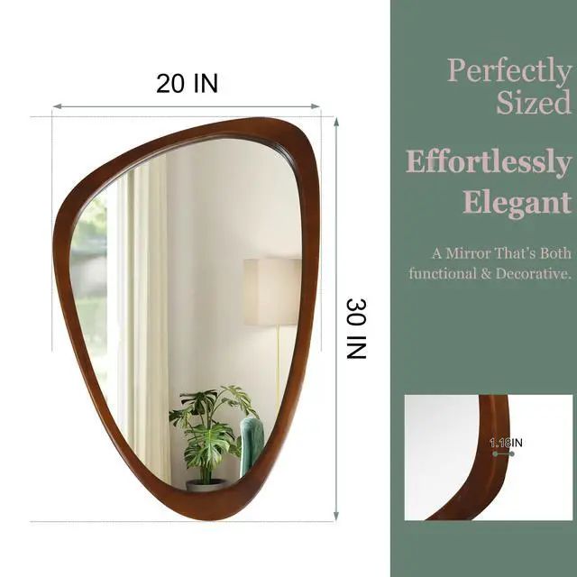 Alt view image 5 of 7 - Black Walnut Color 20"x30" Irregular Solid Wood Frame Decorative Mirror,For Bedroom, Bathroom, Living Room, Entryway