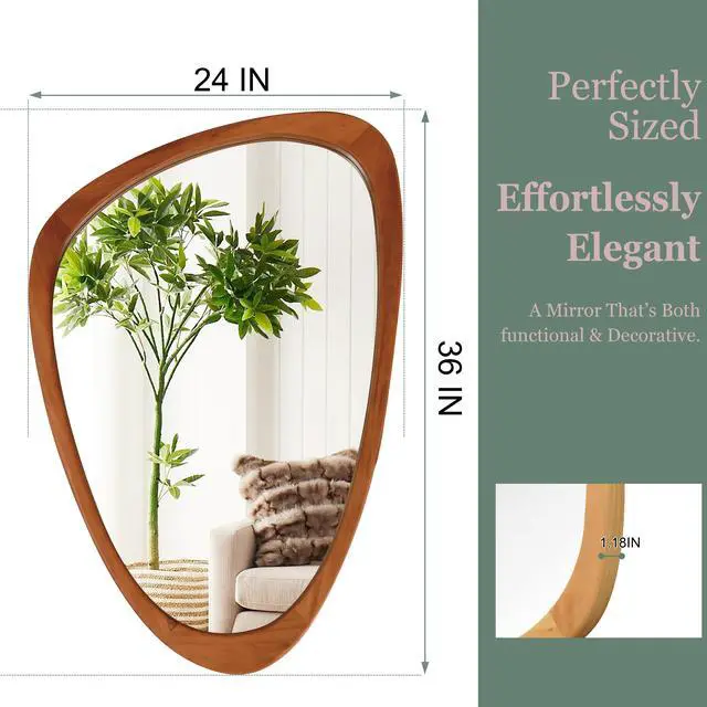 Alt view image 5 of 7 - Yellowish Brown 24"x36" Irregular Solid Wood Frame Decorative Mirror,For Bedroom, Bathroom, Living Room, Entryway