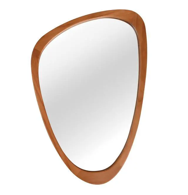 Alt view image 7 of 7 - Yellowish Brown 24"x36" Irregular Solid Wood Frame Decorative Mirror,For Bedroom, Bathroom, Living Room, Entryway