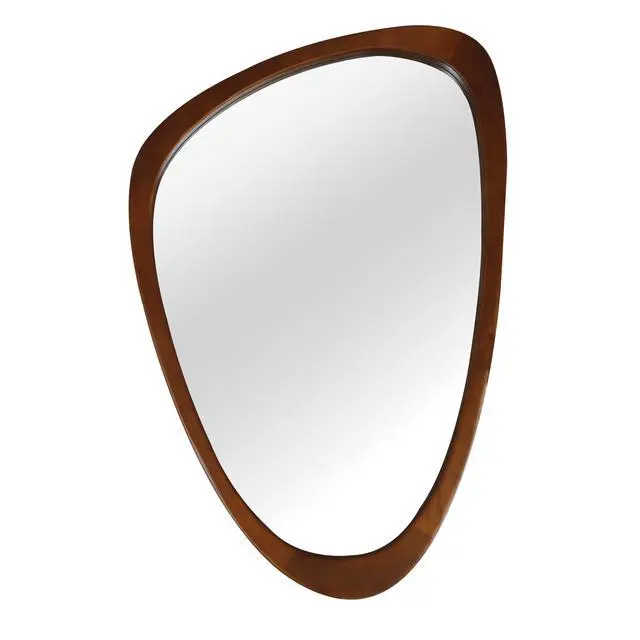 Alt view image 7 of 7 - Black Walnut Wood Color 24"x36" Irregular Solid Wood Frame Decorative Mirror,For Bedroom, Bathroom, Living Room, Entryway