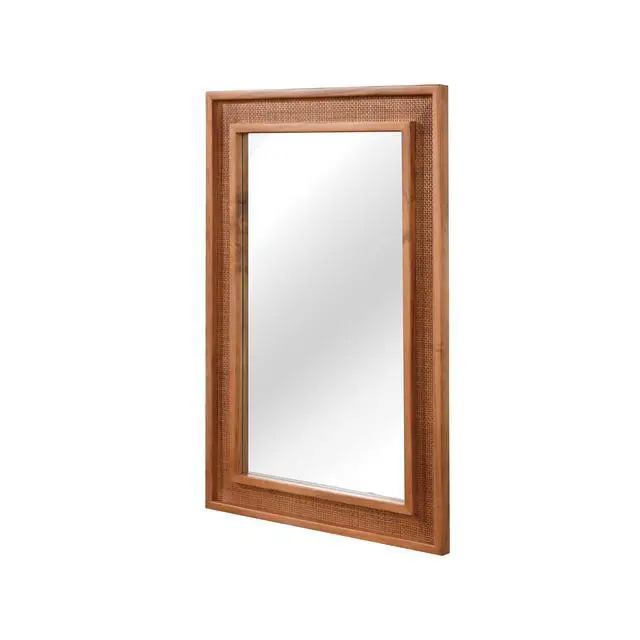 Alt view image 7 of 7 - Yellowish Brown 20"x30" Rattan Rectangle Solid Wood Frame Decorative Mirror,For Farmhouse,Bathroom,Home Decor,Entryway